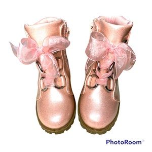 Girls pink combat boots